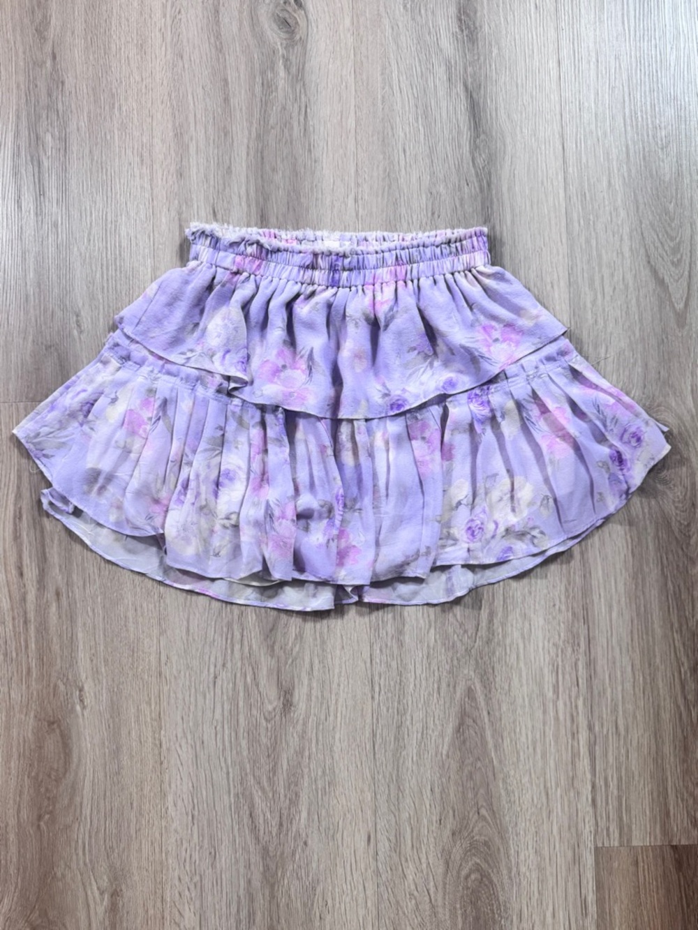Loveshackfancy Lavender Ruffled Floral Mini skirt